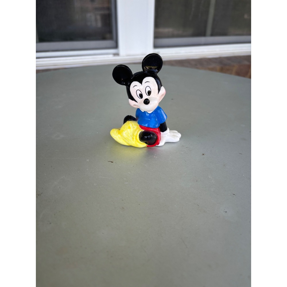 Vintage Disney Mickey Mouse Ceramic Figurine Seated with Yellow Shoe Glossy